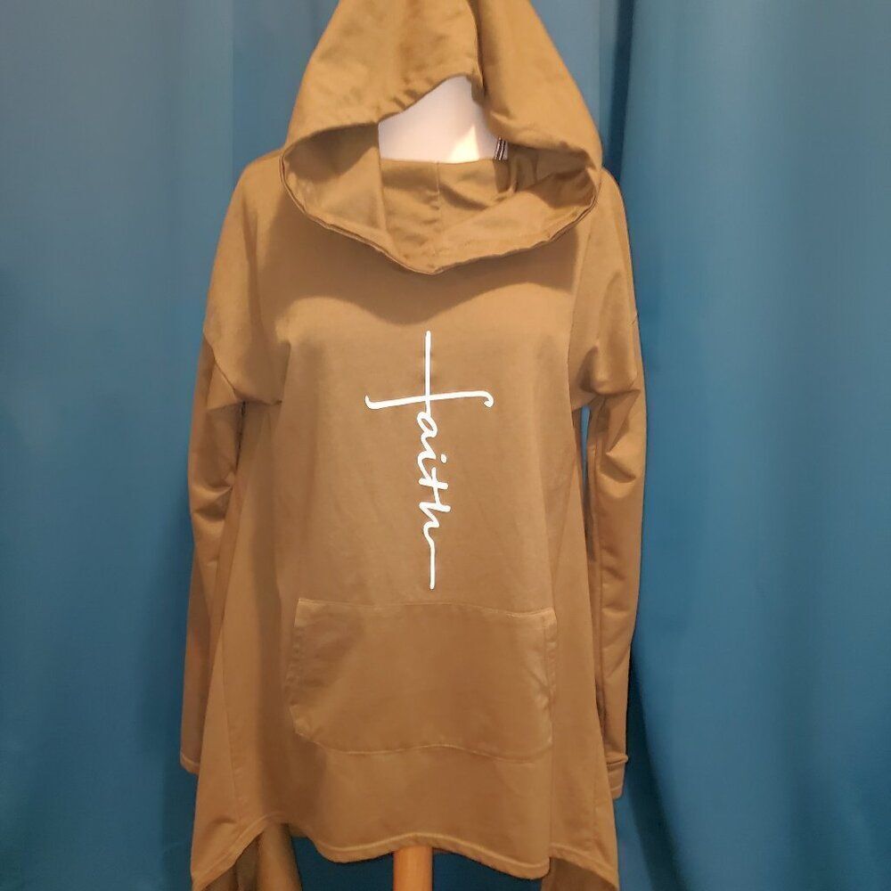 Army Green Longer in back, Cowlneck Hooded sweatshirt – FAITH -  size M/L